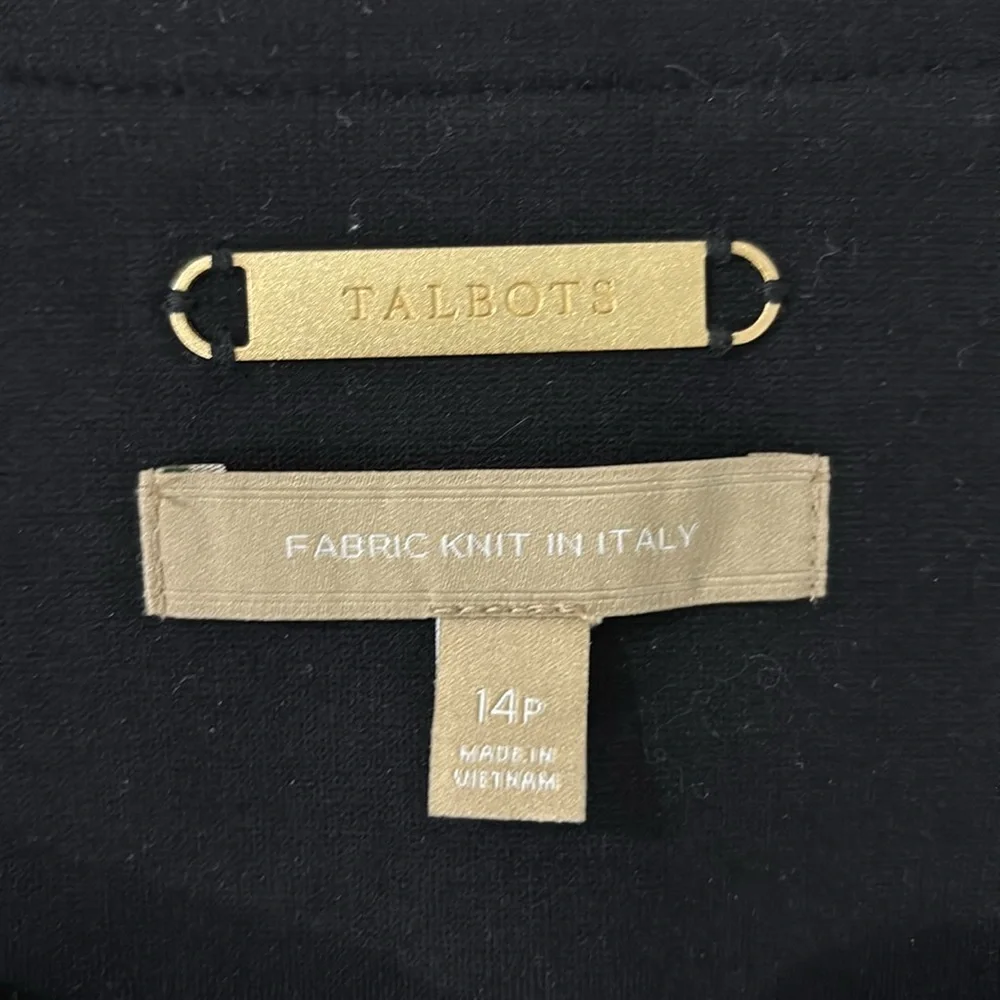 Talbots Black White Trim Open‎ Front Fabric Knit In Italy Blazer Size 14p